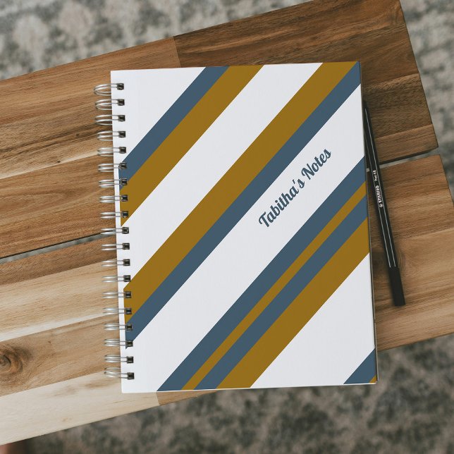 Carnet Brun foncé bleu rayures géométriques diagonales (Créateur téléchargé)