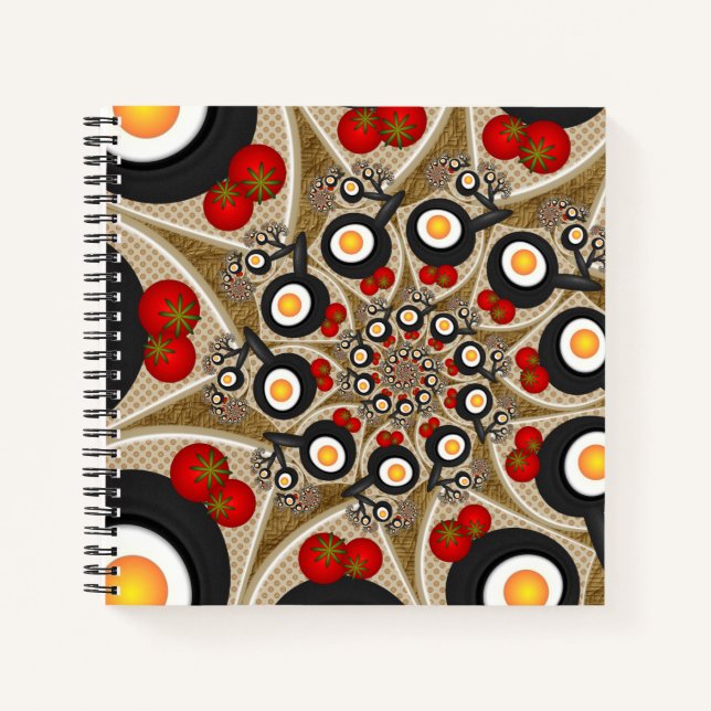 Carnet Brunch Fractal Art Drôle Nourriture, Tomates, Oeuf (Devant)