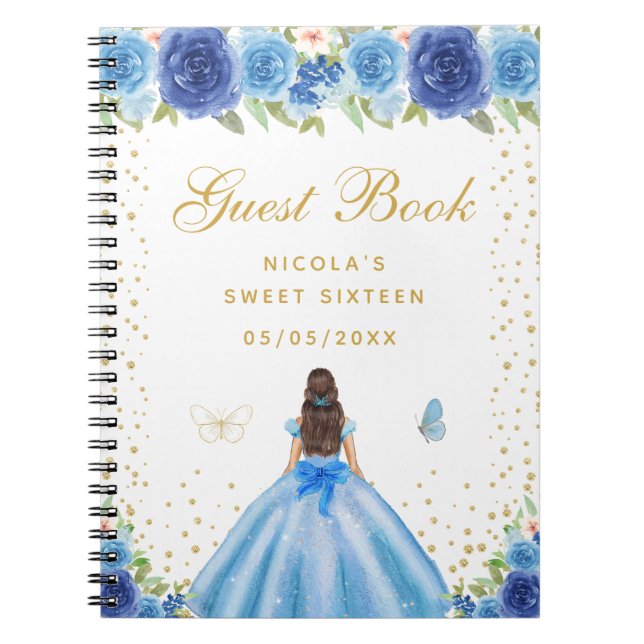 Carnet Brunette aux fleurs bleues, Princesse aux seize an (Devant)