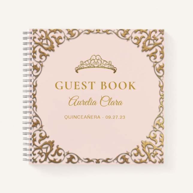 Carnet Budget Classic Gold Blush Quinceañera Guest Book (Devant)