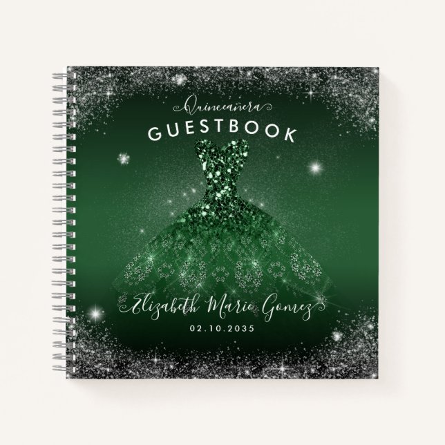Carnet Budget Emerald Green Silver Quinceanera Gubook (Devant)