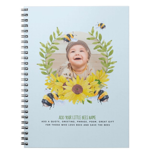 Carnet BUDGET Nouveau Bébé photo cadeaux Bees tournesols (Devant)