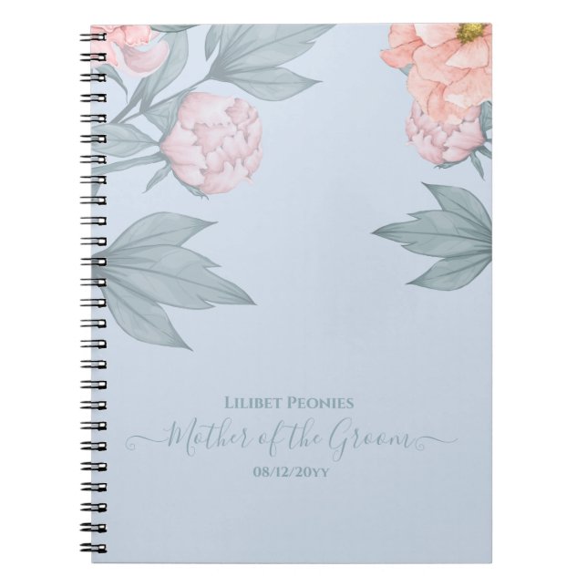Carnet Budget Pêcher Floral Dusty Blue Sage Mariage feuil (Devant)