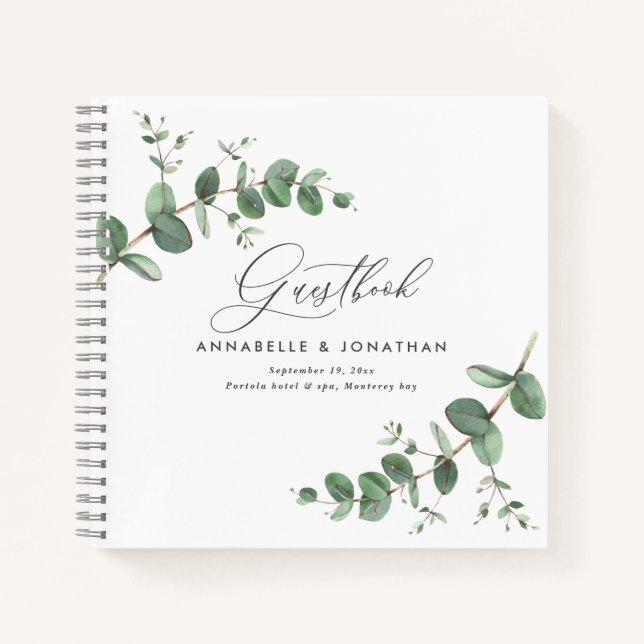 Carnet budget wedding eucalyptus rustic simple guest book (Devant)