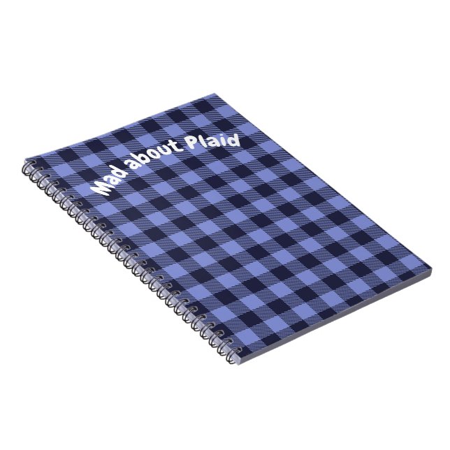 Carnet Buffalo Plaid Bleu & Noir Monogramme Simple | (Côté Droit)