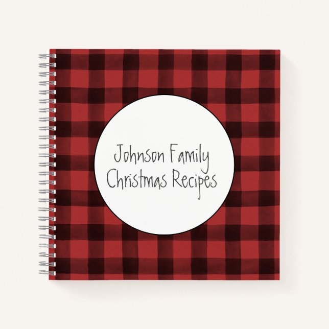 Carnet Buffalo Plaid Recettes Famille de Noël Bloc-notes (Devant)