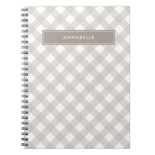 Carnet Buffalo tartan moderne beige naturel personnalisé
