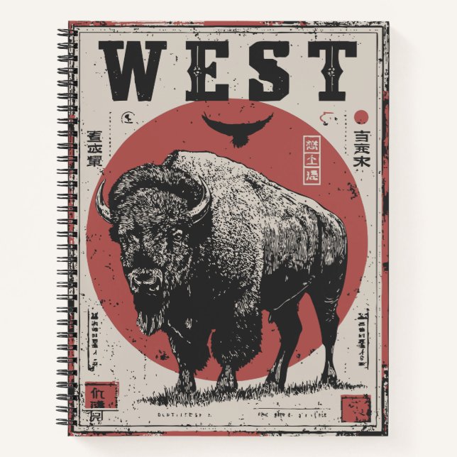 Carnet Buffle avec soleil rouge et terroir occidental (Devant)