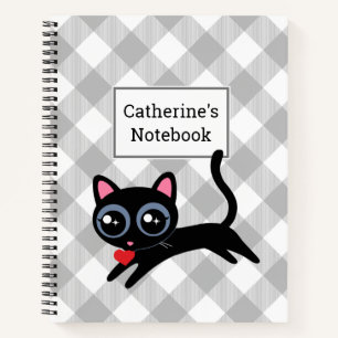 Carnet Buffle gris personnalisable Plaid Chat Kitty Noir
