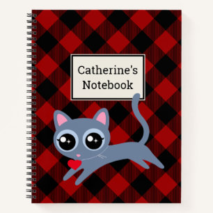 Carnet Buffle rouge personnalisable avec Kitty gris