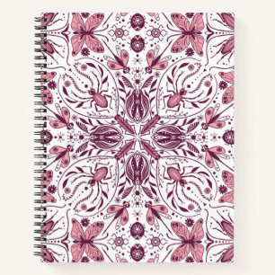 Carnet Buissons, magenta foncé et rose sur blanc