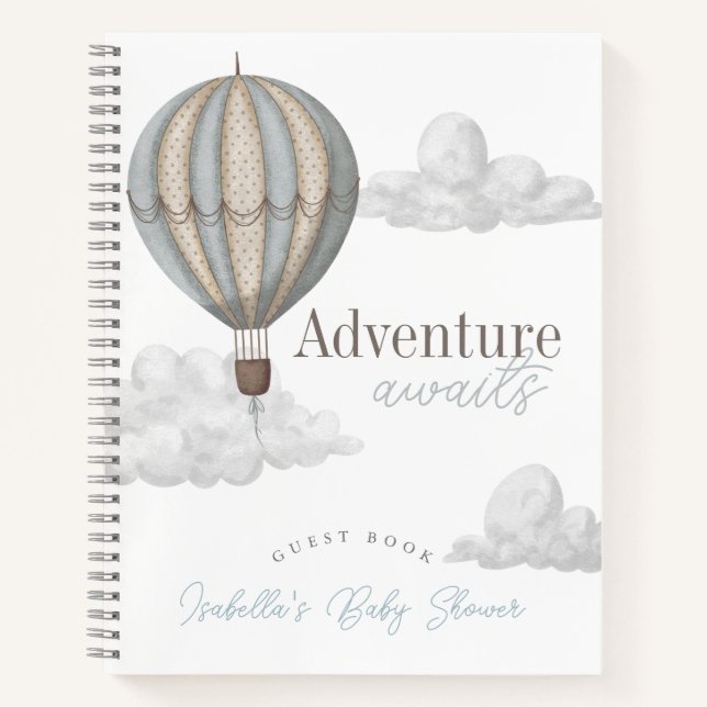 Carnet Bule Hot Air Balloon Baby Shower Guest Book (Devant)