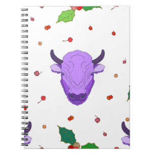 Carnet Bull, houx, mistletoe et baies. Le symbole o