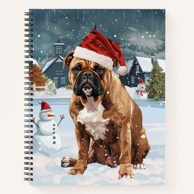 Carnet Bull Mastiff Chien hiver Merveilles pays Noël Joie (Devant)