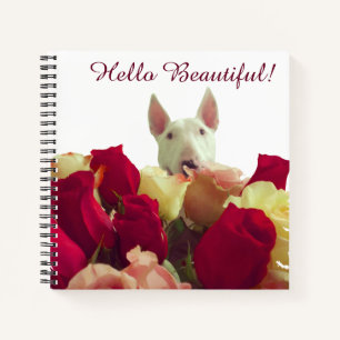 Carnet Bull terrier avec salutation rose - Hello Beautifu