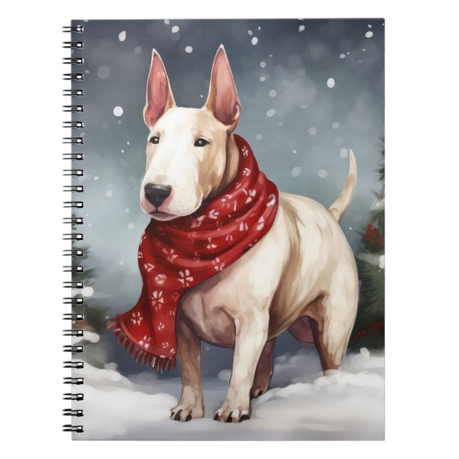 Carnet Bull Terrier dans la neige de Noël (Devant)