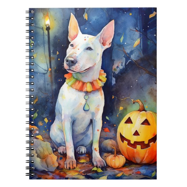 Carnet Bull Terrier d'Halloween avec citrouilles Épouvant (Devant)