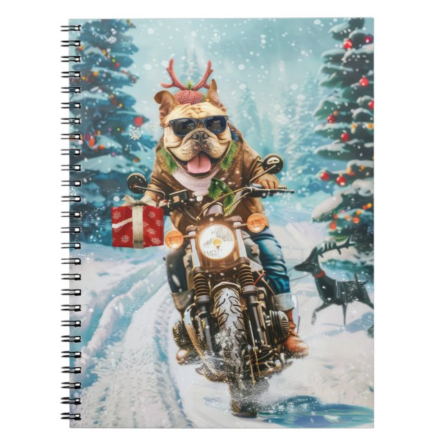 Carnet Bulldog équitation moto Noël (Devant)