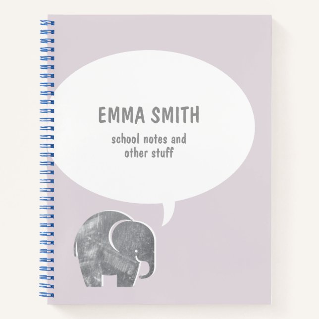 Carnet Bulle de texte éléphant gris mignon en pourpre dou (Devant)