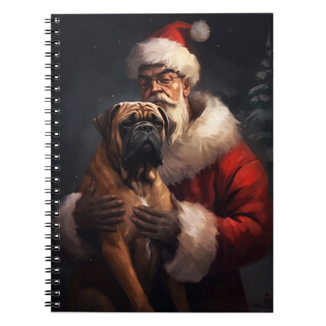 Carnet Bullmastiff avec Noël Festif du Père Noël (Devant)