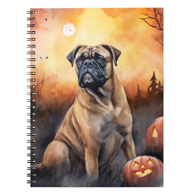 Carnet Bullmastiff d'Halloween avec la peur Citrouille (Devant)