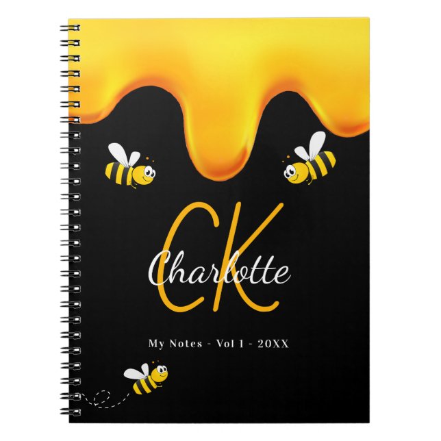 Carnet Bumble abeilles miel noir goutte de monogramme jou (Devant)