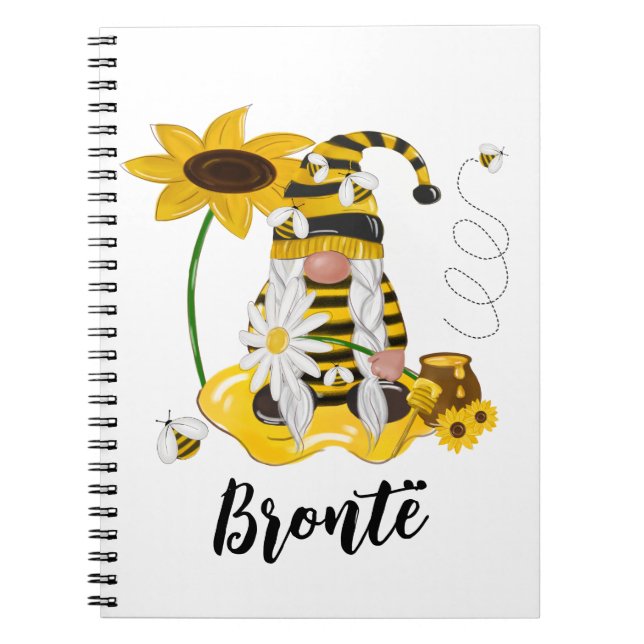 Carnet Bumble Bee Sunflower Personalised Gnome Notebook (Devant)