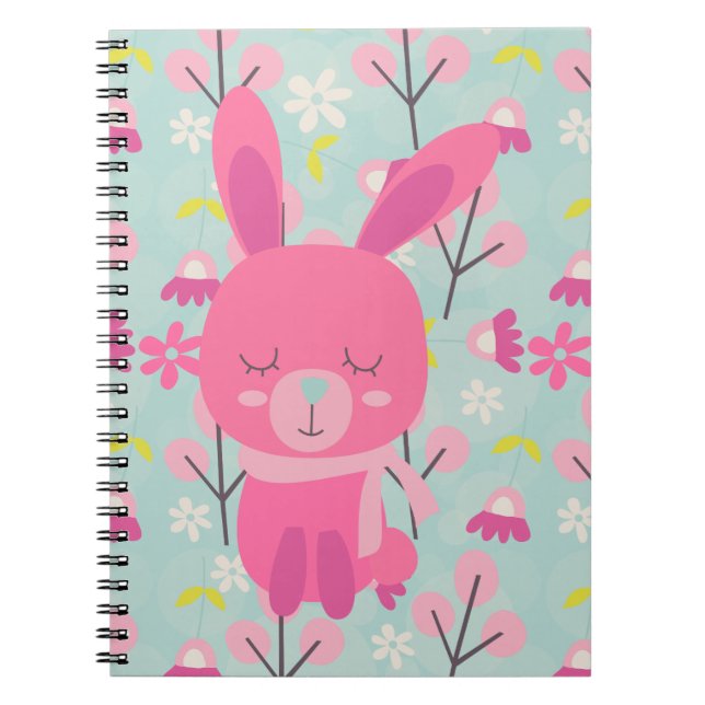 Carnet Bunnies et fleurs roses (Devant)