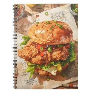 Carnet Burger au poulet frit gourmet Recette aquarelle