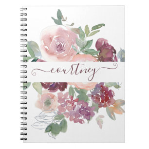Carnet Burgundy and pink watercolor floral personalized