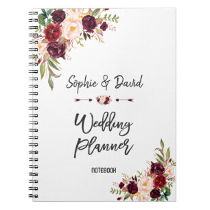 Carnet Burgundy Blush Floral Wedding planner écriture man