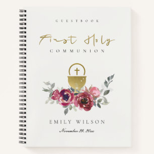 CARNET BURGUNDY GOLD FLORA PREMIER SAINT COMMUNION GUESTB