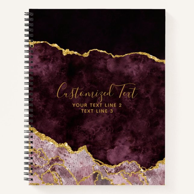 Carnet Burgundy & Or Aquarelle Marbre Agate Gilt (Devant)