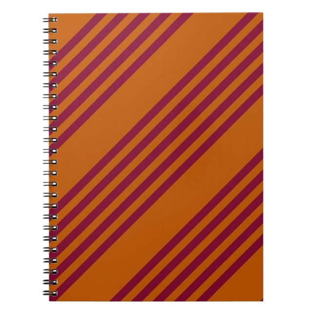Carnet Burgundy red and burnt orange five stripe pattern. (Devant)