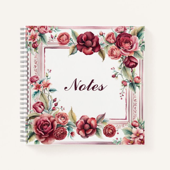 Carnet Burgundy Roses with Elegant Frame (Devant)