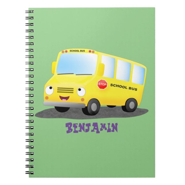 Carnet Bus scolaire jaune heureux dessin animé mignon (Devant)