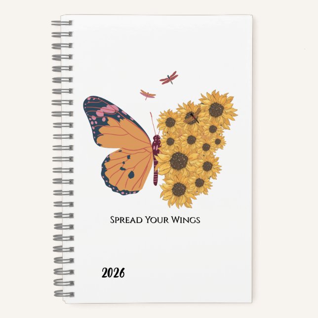 Carnet Butterfly & Sunflowers Spiral Notebook  (Recto)