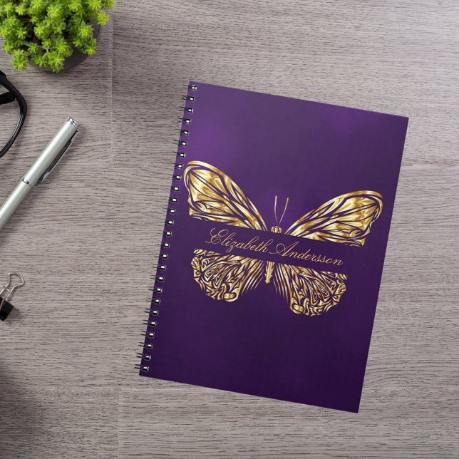 Carnet Butterfly violet or élégant nom (Créateur téléchargé)