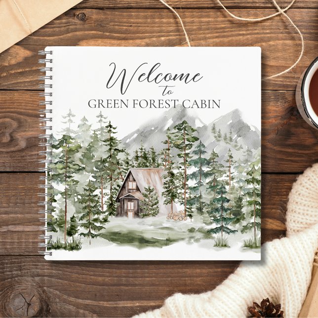 Carnet Cabane à l'aquarelle dans la forêt de pins verts b (In situ)