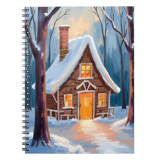 Carnet Cabane dans les bois enneigés de Noël en hiver (Devant)