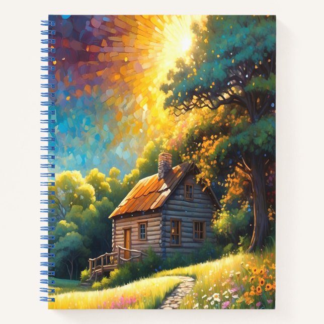 Carnet Cabane et fleurs dans une prairie colorée (Devant)
