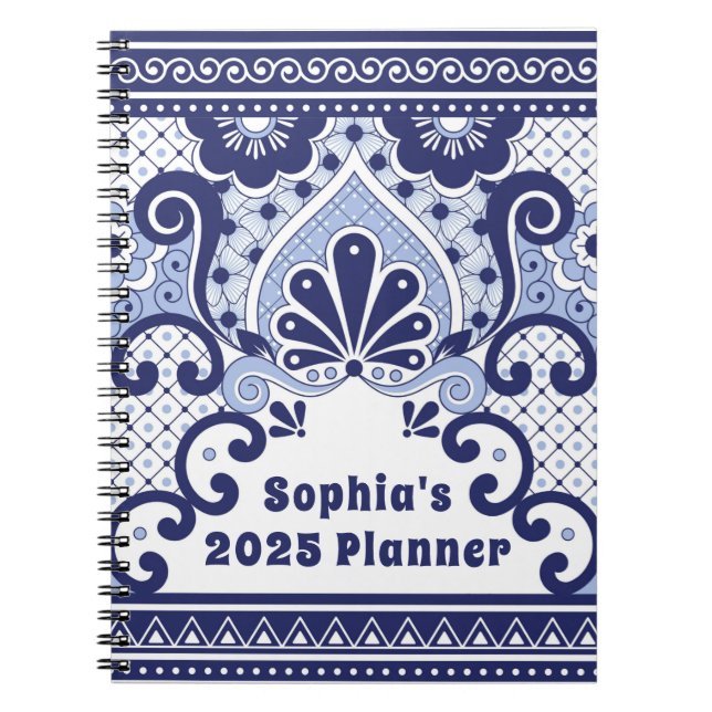 Carnet Cabo San Lucas Bleu & Blanc Carrelage Talavera Mex (Devant)