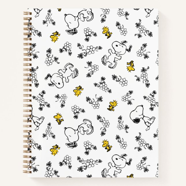 Carnet cacahuètes | Snoopy & Woodstock B&W Flower Motif (Devant)