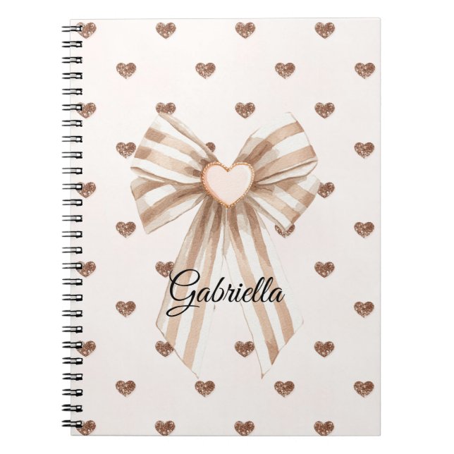 Carnet Cacao Crème Arc Rose Blush Paillettes Cœurs (Devant)