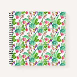 Carnet Cactus aquarelle brillante et Motif succulent