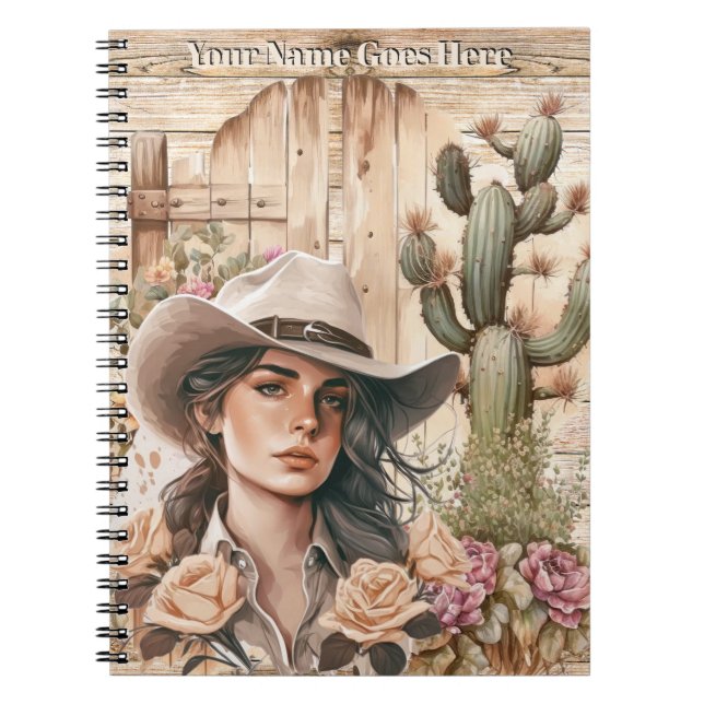 Carnet Cactus aquarelle rose floral western chic (Devant)