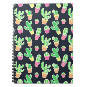 Carnet Cactus au néon d'aquarelle dans le motif de pots