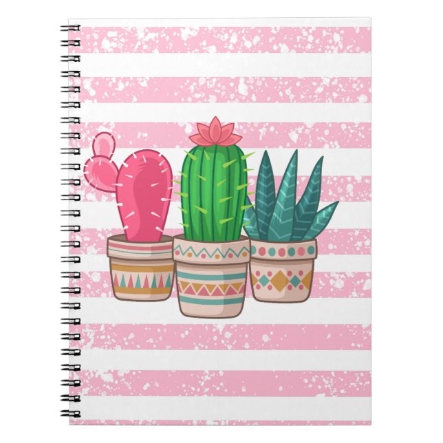 Carnet cactus dessinés à la main avec rayures arrière - p (Devant)
