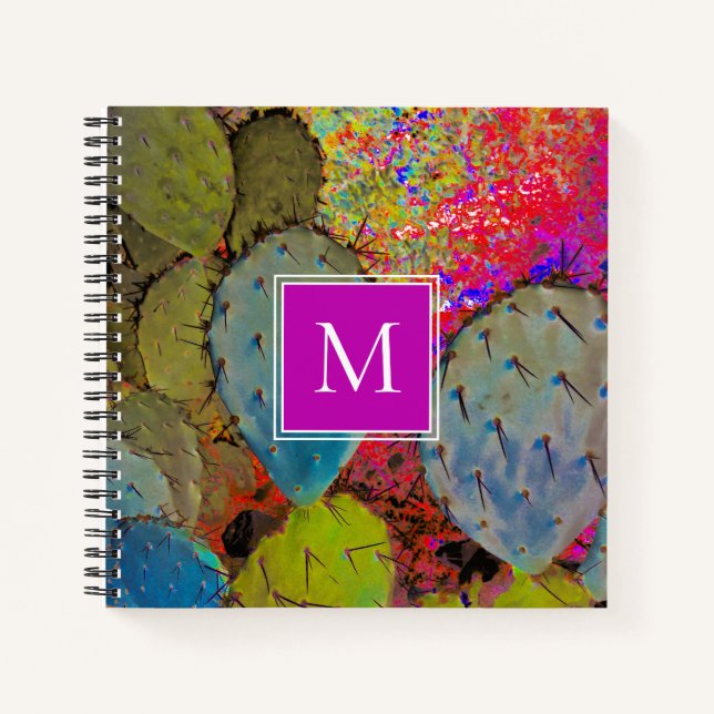 Carnet Cactus du désert Monogramme Pricker Pear Purple Gr (Devant)