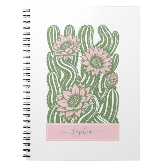 Carnet Cactus entrelacés linogravure vert sauge (Devant)
